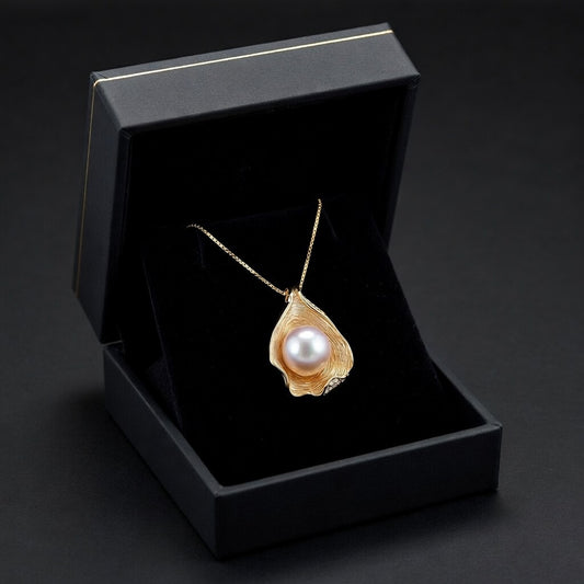 Natural Freshwater Pearl with 925 Sterling Silver Shell Necklace 18"